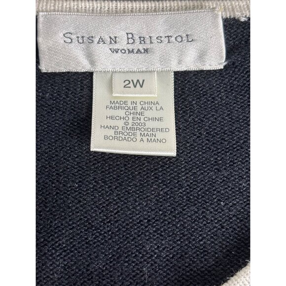 Y2K Susan Bristol Black & White Beaded Cardigan with Shell Buttons 2XL - Picture 6 of 11